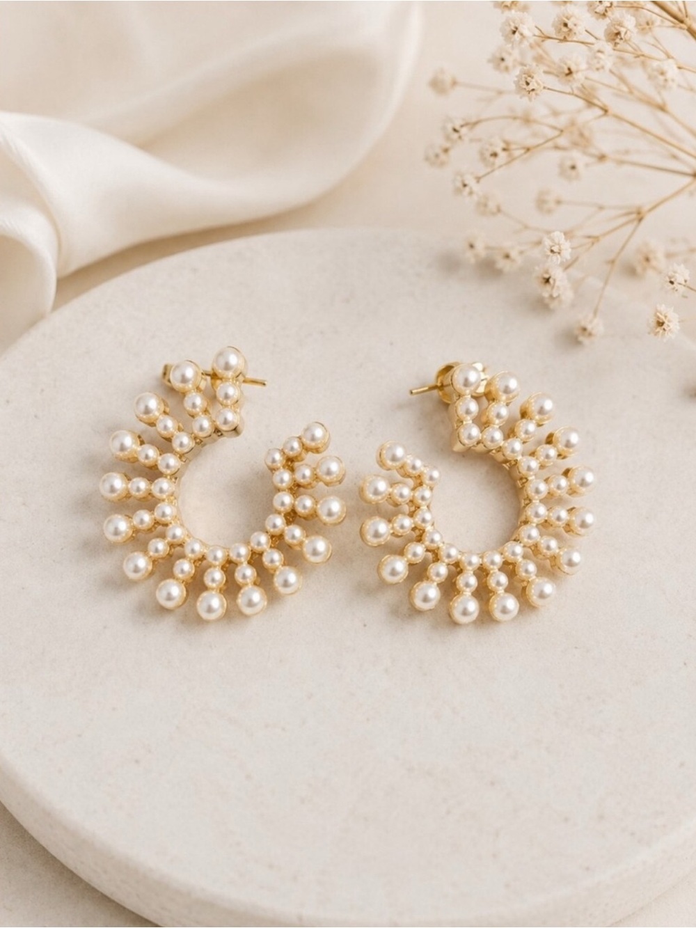Pearl Encrusted Hoop Earrings Set in Gold
